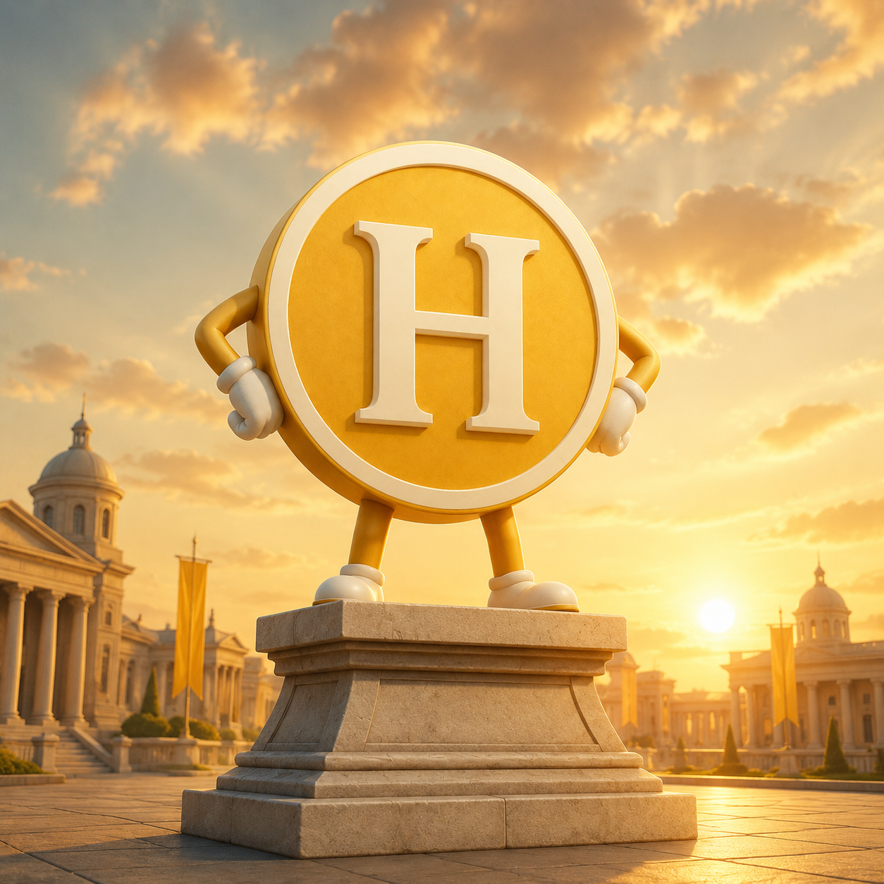 HONEST COIN monument at sunrise