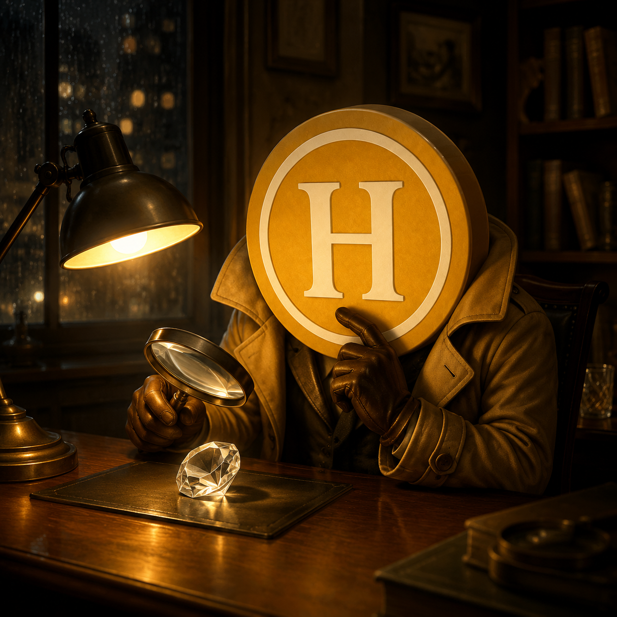 HONEST COIN inspecting a diamond